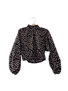 Zara Long Sleeve Balloon Blouse Floral High Neck Black